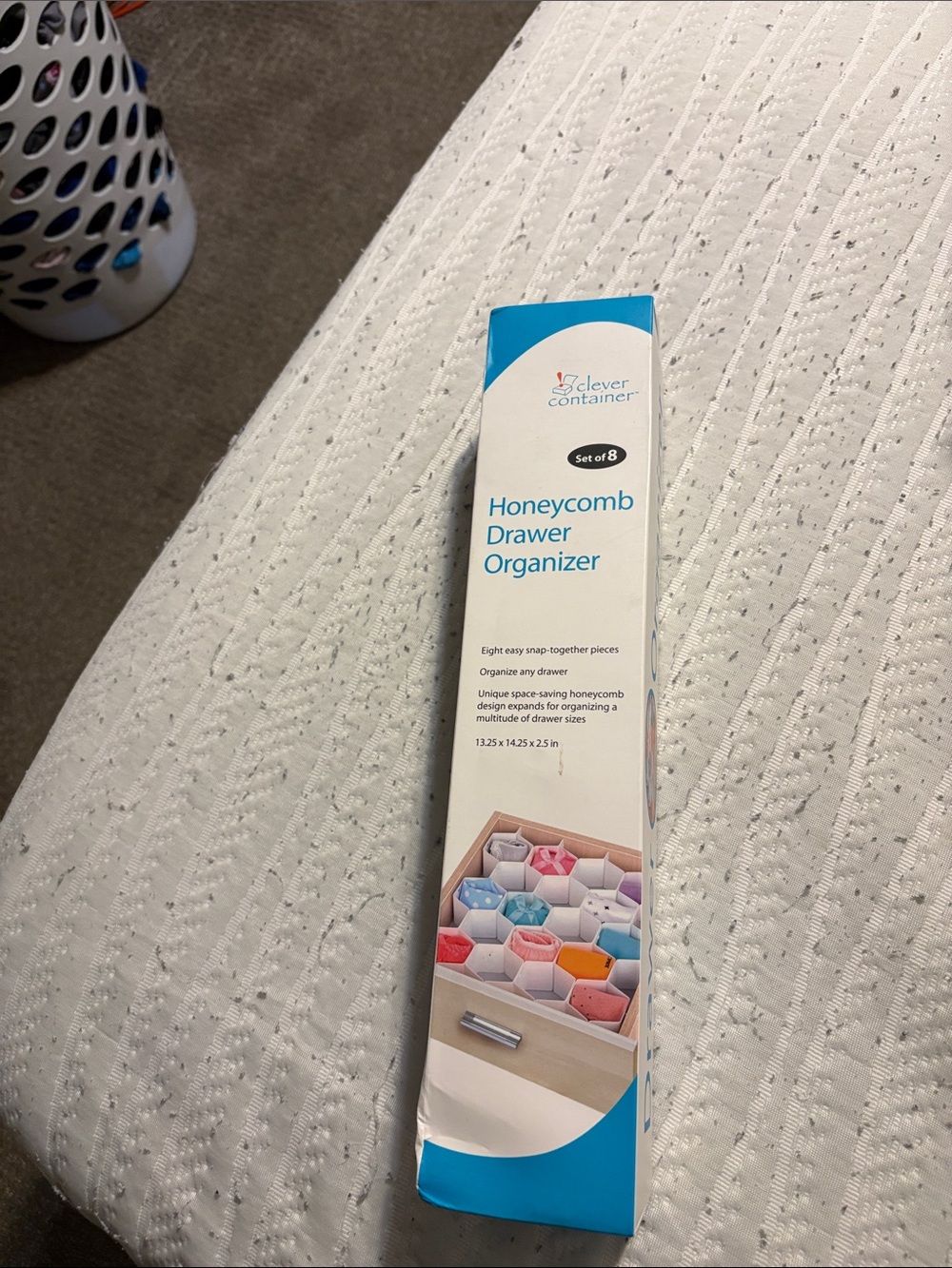Clever Container Honeycomb Drawer Organizer — White & Blue